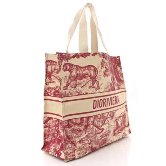 Christian Dior Red and Cream Canvas Tote Bag - Picture 3 of 8